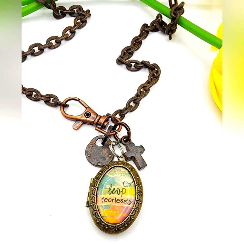 Antique bronze chain necklace, 30inch, custom design, dangle charms
